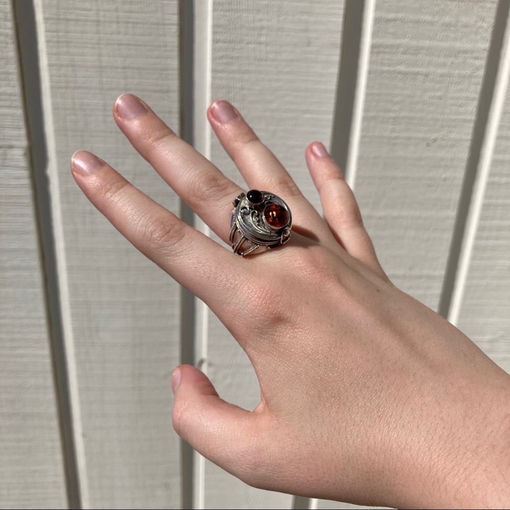 Vintage Poison Ring with Amber + Garnet(?)